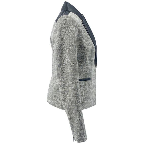 Classiques Entier Grey Blazer Black Leather Lapel Jacket Small Quiet Luxury - Picture 4 of 16